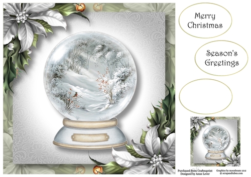 Beautiful Snowglobe & Silver Poinsettias 8x8