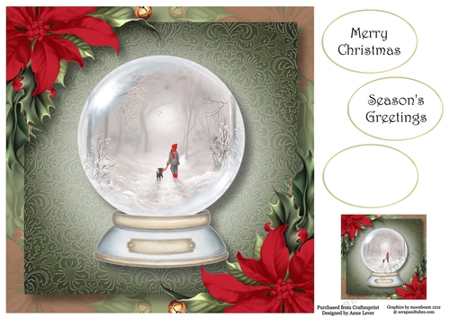 Beautiful Snowglobe & Red Poinsettias 8x8