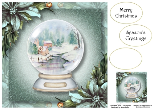 Beautiful Snowglobe & Teal Poinsettias 8x8