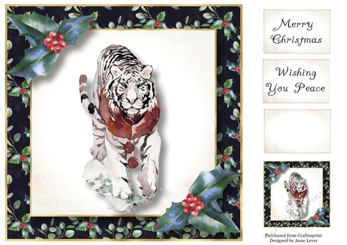 Christmas Holly Watercolour - Siberian Tiger 8x8