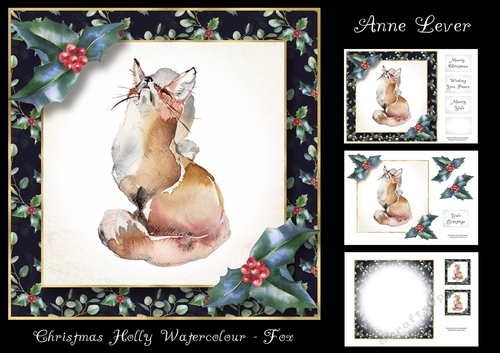 Christmas Holly Watercolour - Fox
