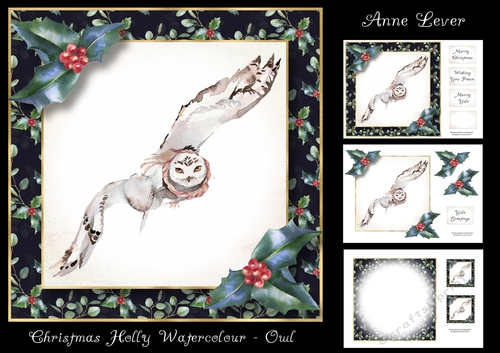 Christmas Holly Watercolour - Owl