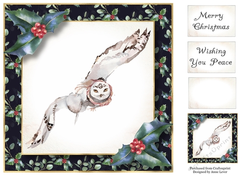 Christmas Holly Watercolour - Owl 8x8