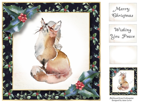 Christmas Holly Watercolour - Fox 8x8