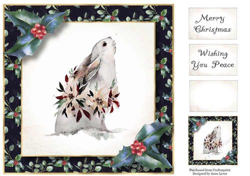 Christmas Holly Watercolour - Arctic Hare 8x8