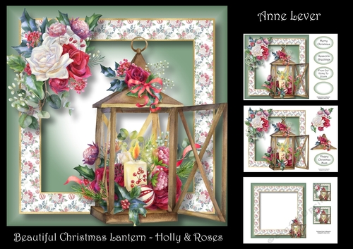 Beautiful Christmas Lantern - Holly & Roses
