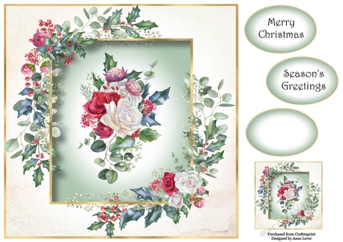 Christmas Holly & Roses 8x8