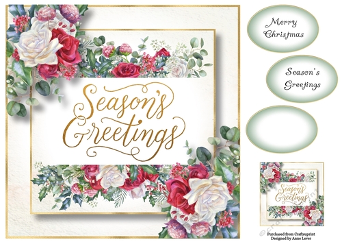 Seasons Greetings Holly & Roses 8x8