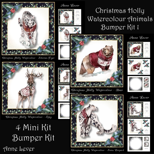Christmas Holly Watercolour Animals Bumper Kit 1