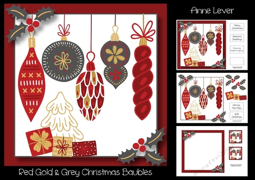 Red Gold & Grey Christmas Baubles