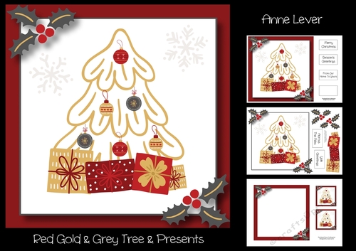 Red Gold & Grey Christmas Tree & Presents