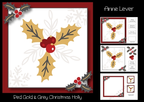 Red Gold & Grey Christmas Holly