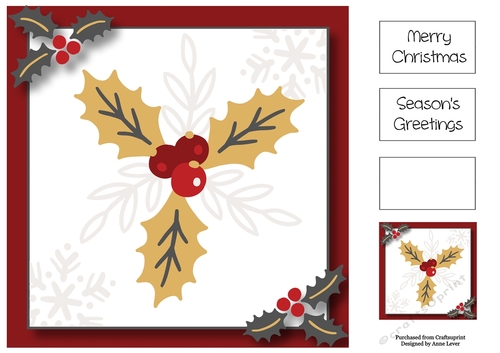 Red Gold & Grey Christmas Holly 8x8