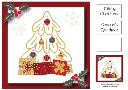 Red Gold & Grey Christmas Tree & Presents 8x8