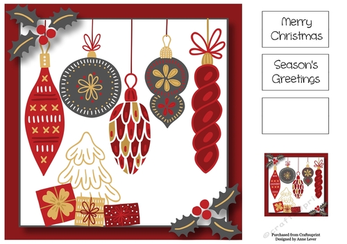 Red Gold & Grey Christmas Baubles 8x8