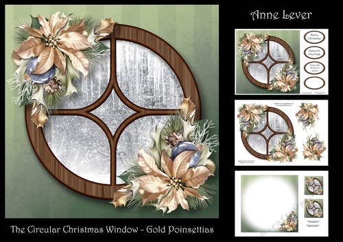 The Circular Christmas Window - Gold Poinsettias