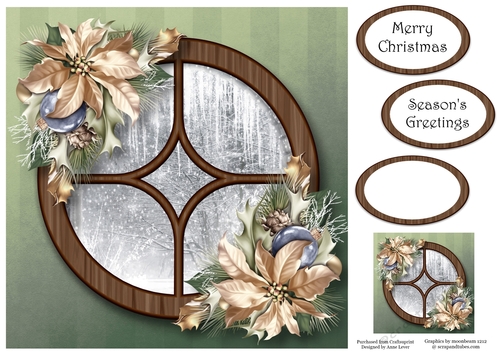 The Circular Christmas Window - Gold Poinsettias 8x8