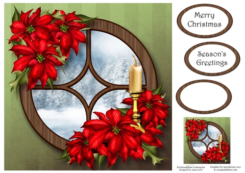 The Circular Christmas Window - Red Poinsettias 8x8