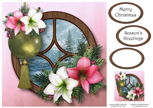 The Circular Christmas Window - Vintage Amaryllis 8x8