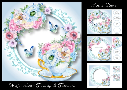 Watercolour Teacup & Flowers