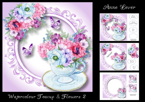 Watercolour Teacup & Flowers 2