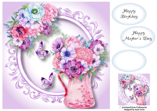 Watercolour Water Jug & Flowers 8x8
