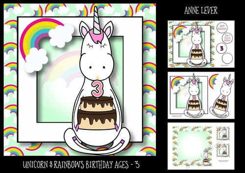 Unicorn & Rainbows Birthday Ages - 3