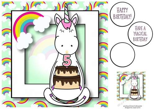 Unicorn & Rainbows Birthday Ages - 5 8x8