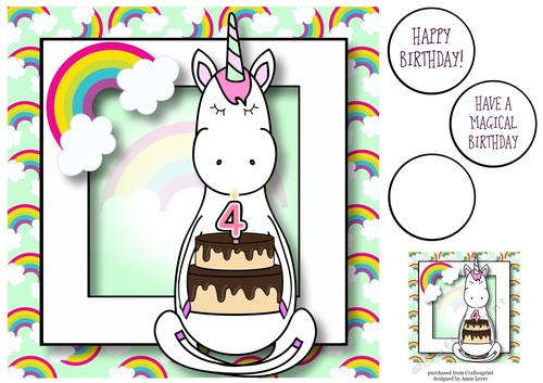 Unicorn & Rainbows Birthday Ages - 4 8x8