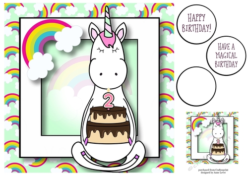 Unicorn & Rainbows Birthday Ages - 2 8x8