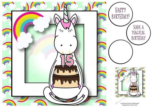 Unicorn & Rainbows Birthday Ages - 15 8x8