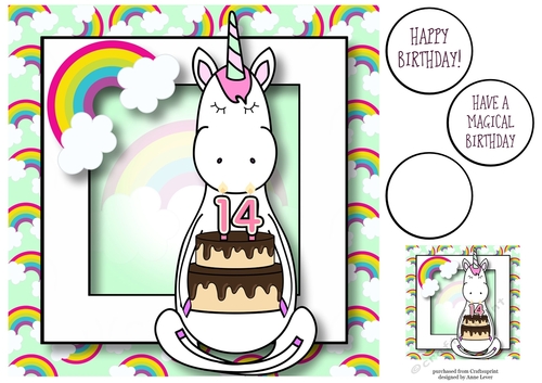 Unicorn & Rainbows Birthday Ages - 14 8x8