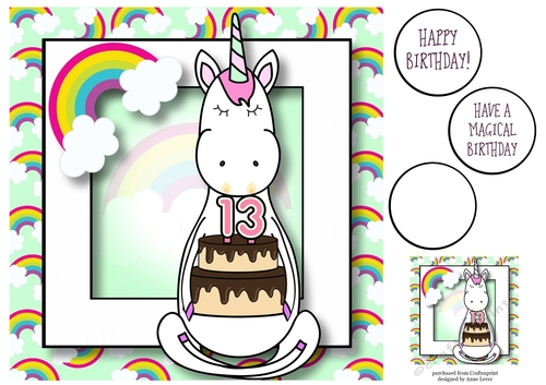 Unicorn & Rainbows Birthday Ages - 13 8x8