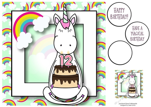Unicorn & Rainbows Birthday Ages - 12 8x8