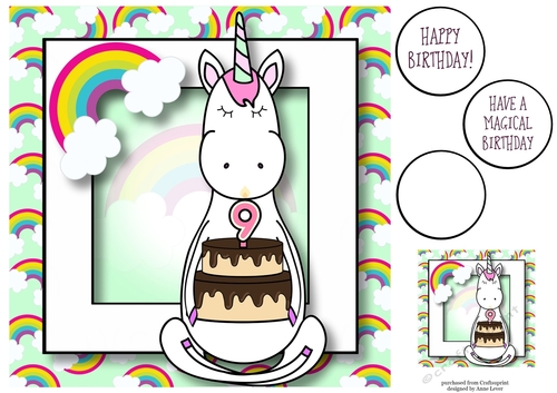 Unicorn & Rainbows Birthday Ages - 9 8x8