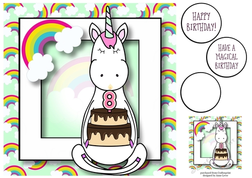 Unicorn & Rainbows Birthday Ages - 8 8x8