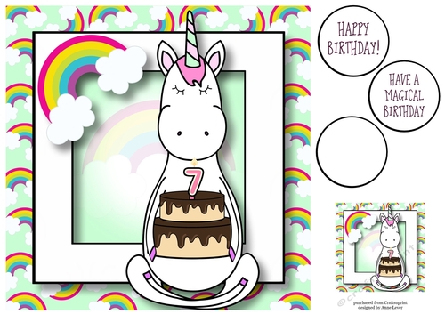 Unicorn & Rainbows Birthday Ages - 7 8x8