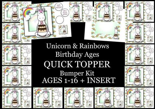 Unicorn & Rainbows Birthday Ages QUICK TOPPER Bumper Kit
