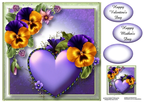 Fancy Hearts - Purple & Pansies 8x8