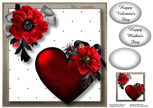 Fancy hearts - Red & Poppies 8x8