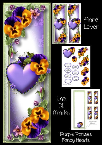 Purple Pansies Fancy Hearts