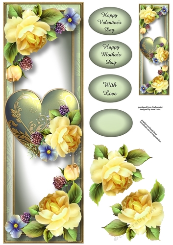 Yellow Roses Fancy Hearts Lge DL