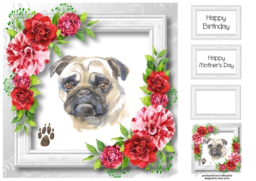 Beautiful Pug & Red Camellias 8x8