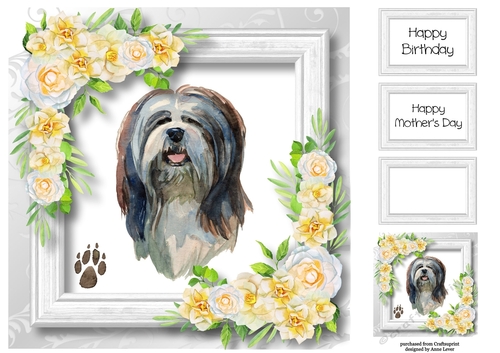 Beautiful Lhasa Apso & White Camellias 8x8