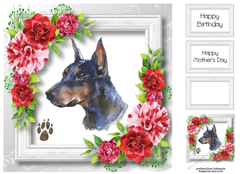 Beautiful Doberman & Red Camellias 8x8