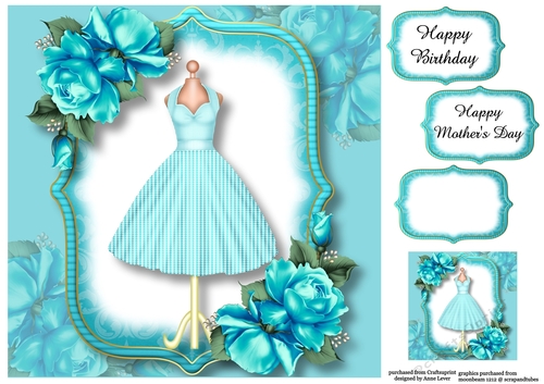 Fabulous Fifties Florals - Blue Roses 8x8