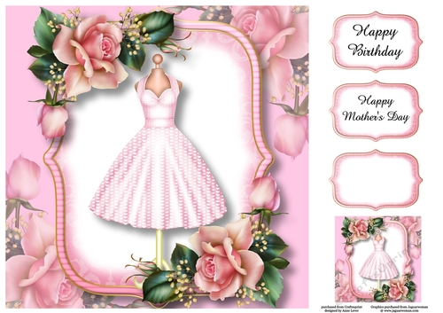 Fabulous Fifties Florals - Pink Roses 8x8