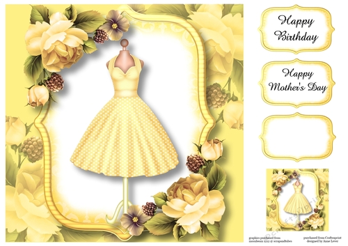 Fabulous Fifties Florals - Yellow Roses 8x8