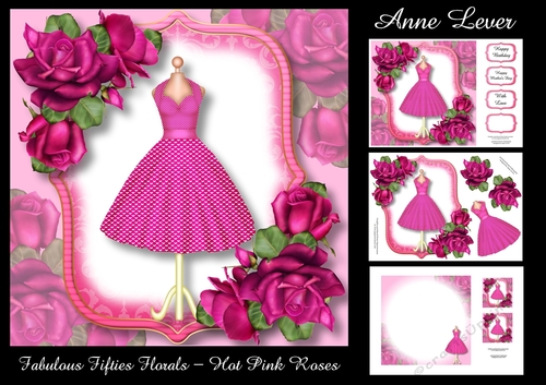 Fabulous Fifties Florals - Hot Pink Roses