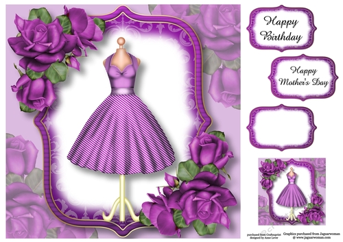 Fabulous Fifties Florals - Purple Roses 8x8